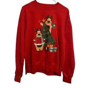 Festive Red Reindeer Women's Vintage Christmas Sweater - XL